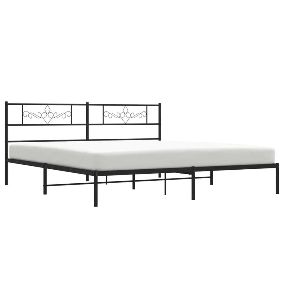 Cadre de lit métal sans matelas et tête de lit noir 180x200 cm