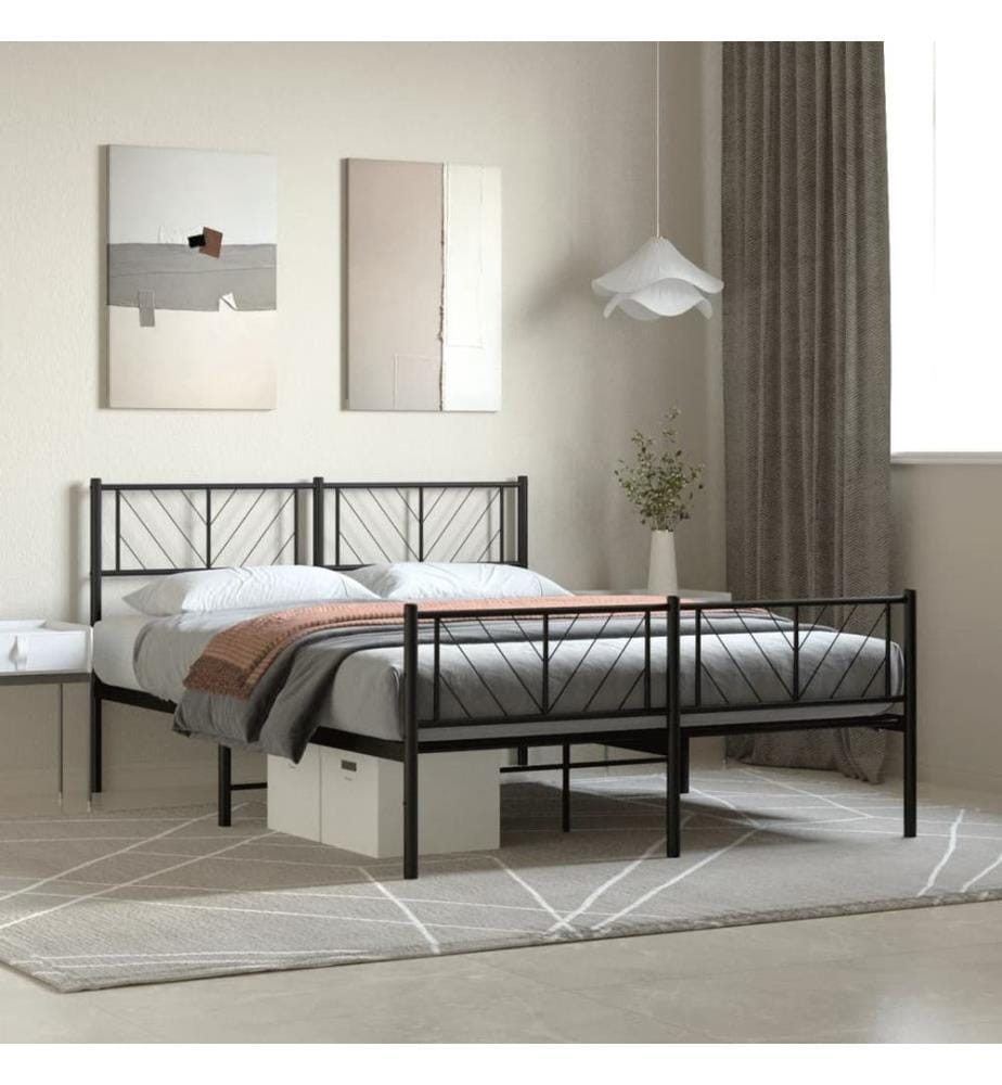 Bettgestell mit Kopf- und Fussteil Metall Schwarz 140x200 cm