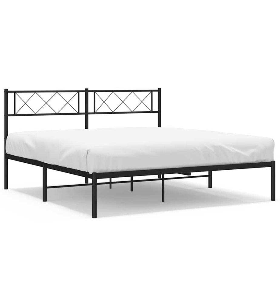 Cadre de lit métal sans matelas et tête de lit noir 160x200 cm