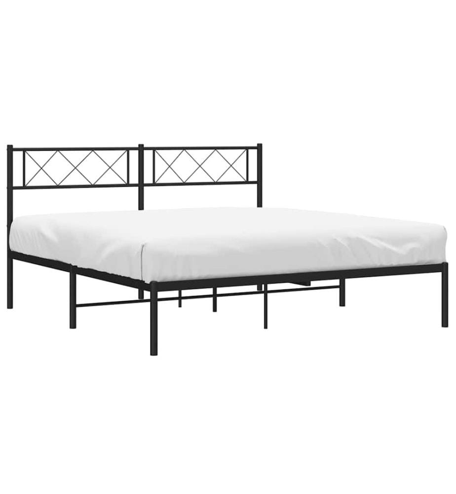 Cadre de lit métal sans matelas et tête de lit noir 160x200 cm