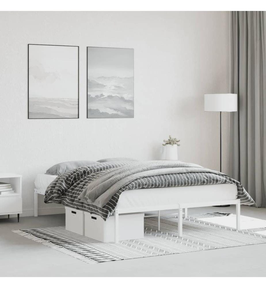 Cadre de lit métal sans matelas blanc 140x200 cm