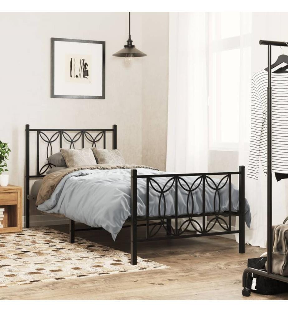 Cadre de lit métal sans matelas avec pied de lit noir 80x200 cm