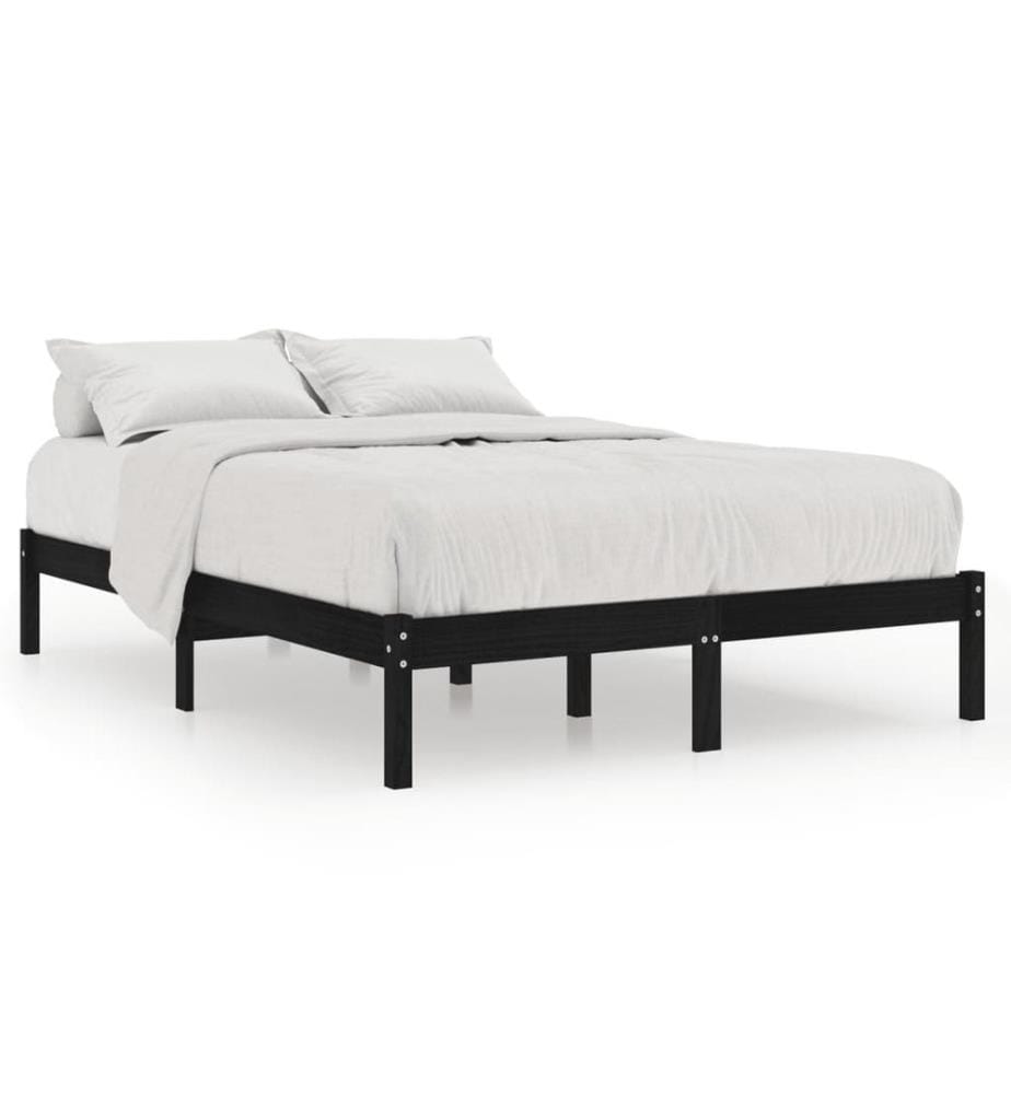 Cadre de lit sans matelas noir bois massif 140x190 cm