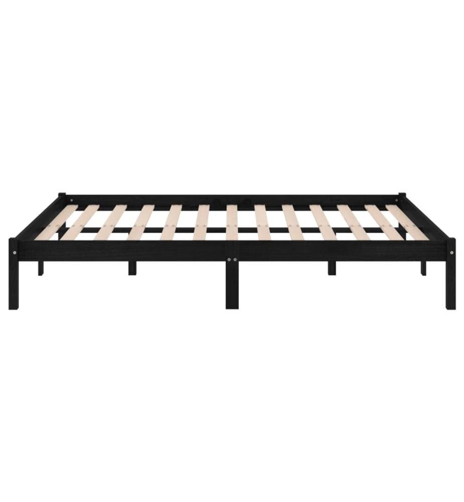 Cadre de lit sans matelas noir bois massif 140x190 cm