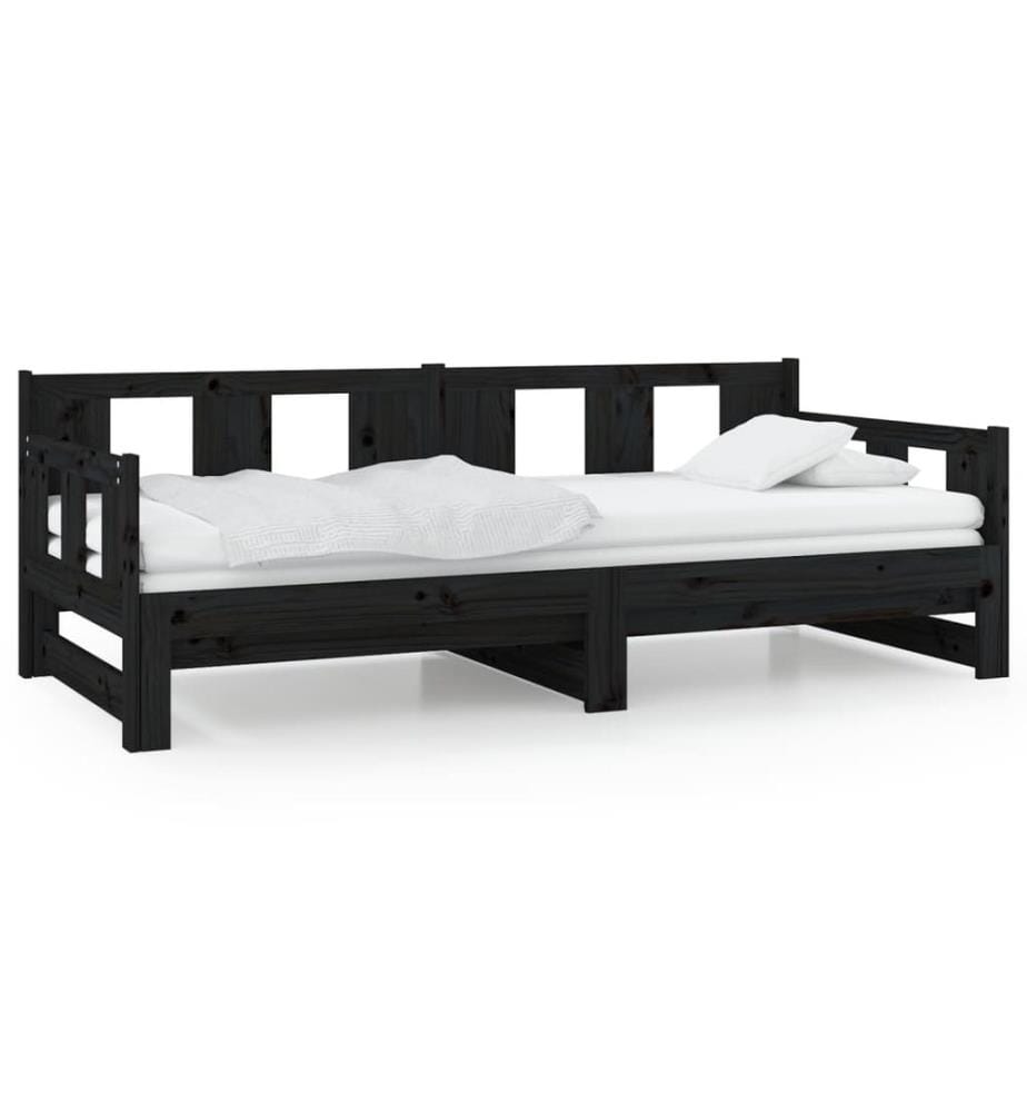 Lit coulissant sans matelas noir bois de pin massif