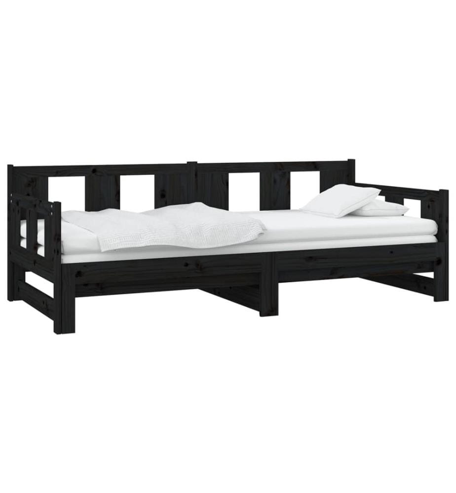 Lit coulissant sans matelas noir bois de pin massif