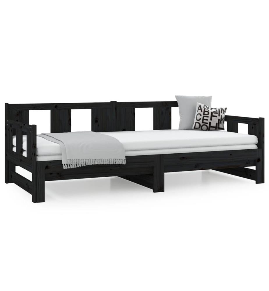 Lit coulissant sans matelas noir bois de pin massif