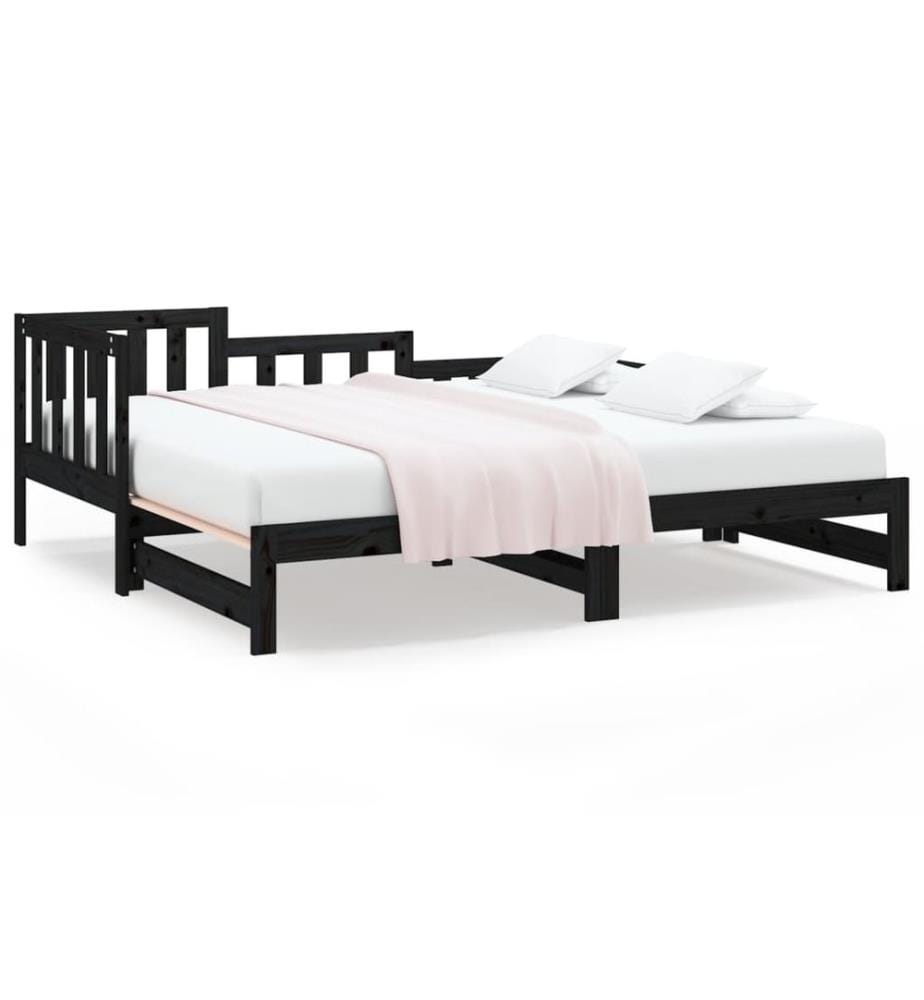 Lit coulissant sans matelas noir bois de pin massif