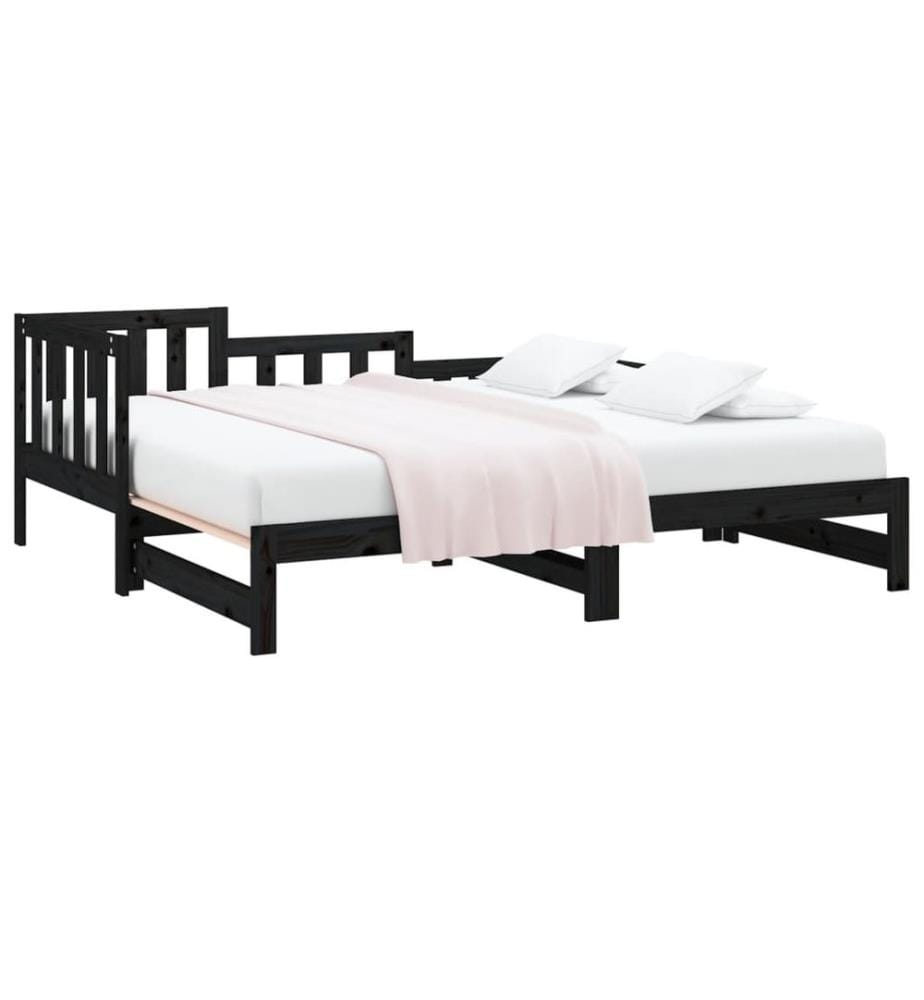 Lit coulissant sans matelas noir bois de pin massif