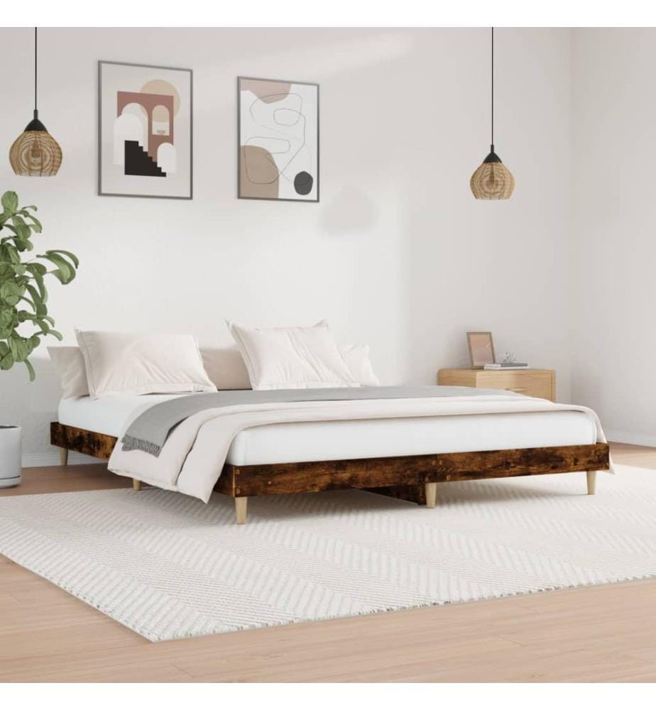 Cadre de lit sans matelas chêne fumé 140x200 cm bois ingénierie