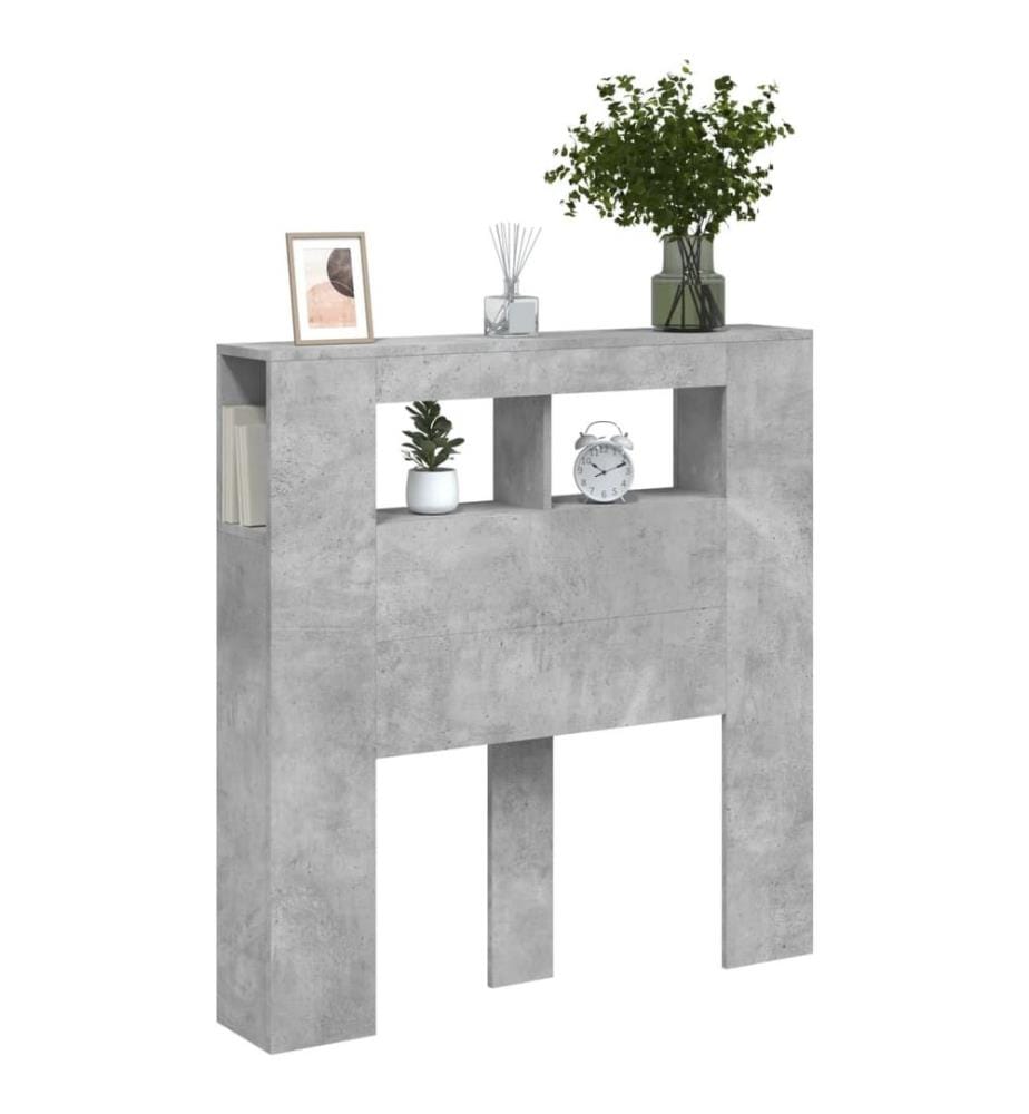 Tête de lit à LED gris béton 100x18,5x103,5cm bois d'ingénierie