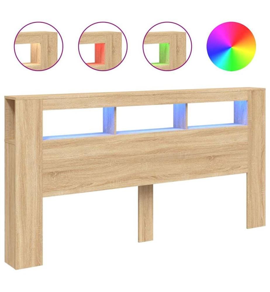 Tête de lit à LED chêne sonoma 200x18,5x103,5cm bois ingénierie
