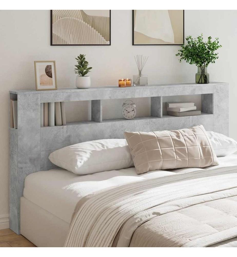 Tête de lit à LED gris béton 200x18,5x103,5cm bois d'ingénierie