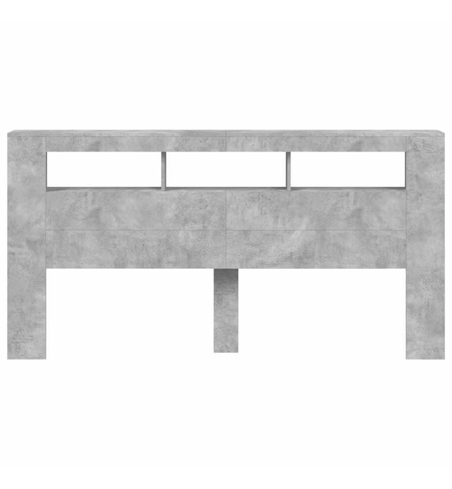 Tête de lit à LED gris béton 200x18,5x103,5cm bois d'ingénierie