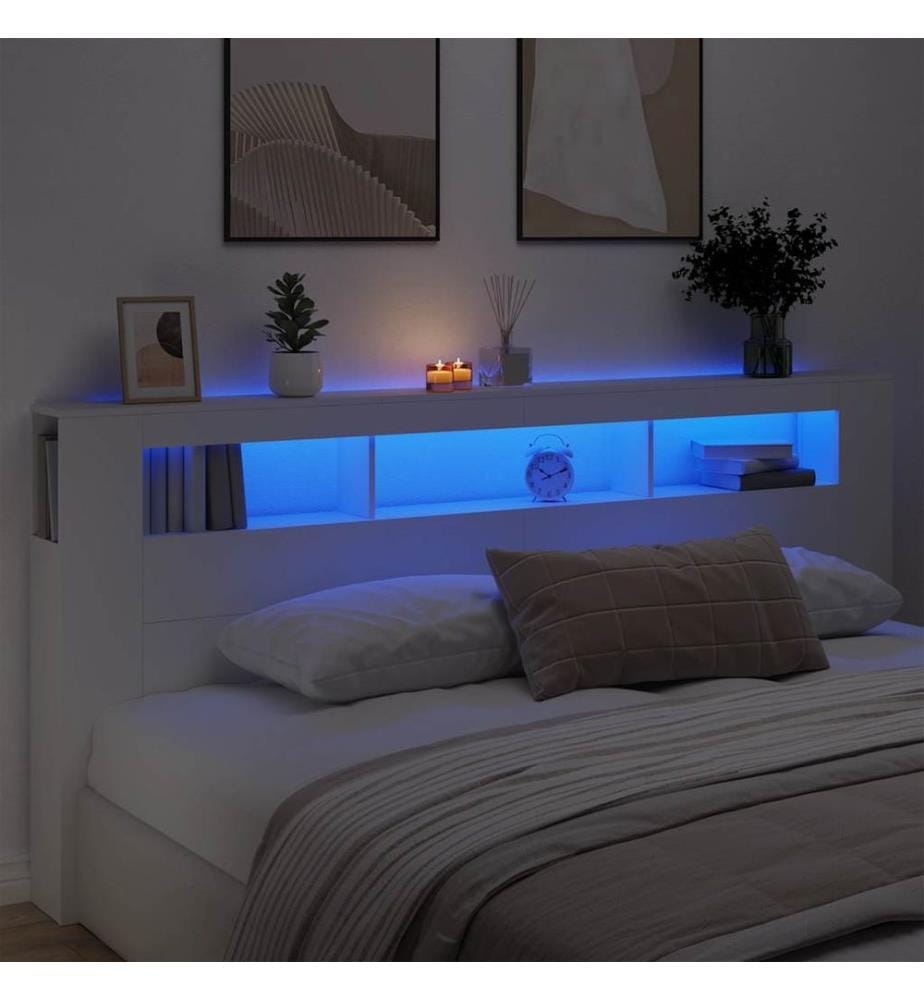 Tête de lit à LED blanc 220x18,5x103,5 cm bois d'ingénierie