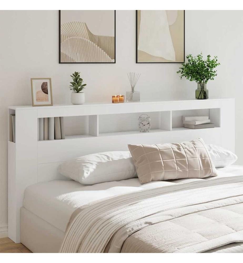 Tête de lit à LED blanc 220x18,5x103,5 cm bois d'ingénierie