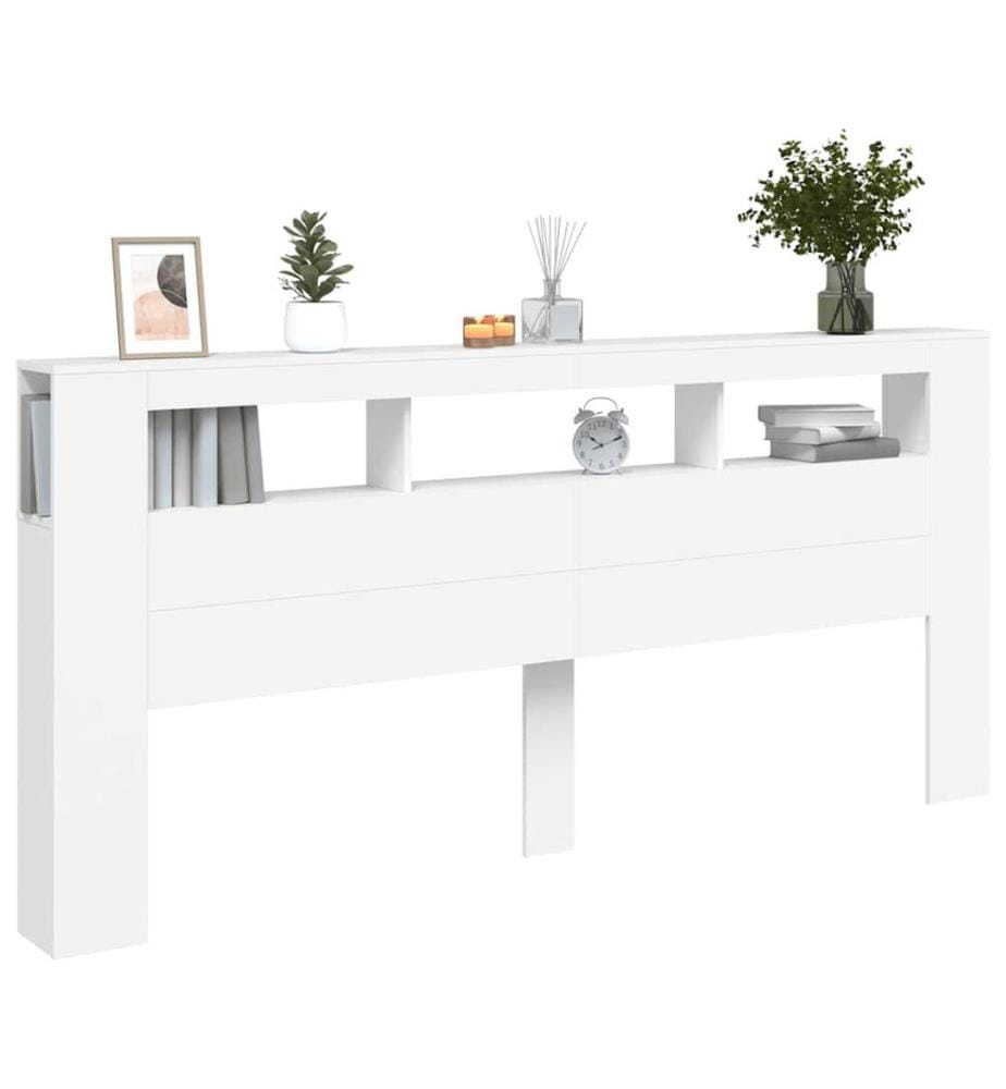 Tête de lit à LED blanc 220x18,5x103,5 cm bois d'ingénierie