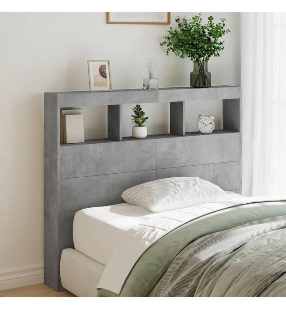 Armoire tête de lit avec LED gris béton 120x17x102 cm