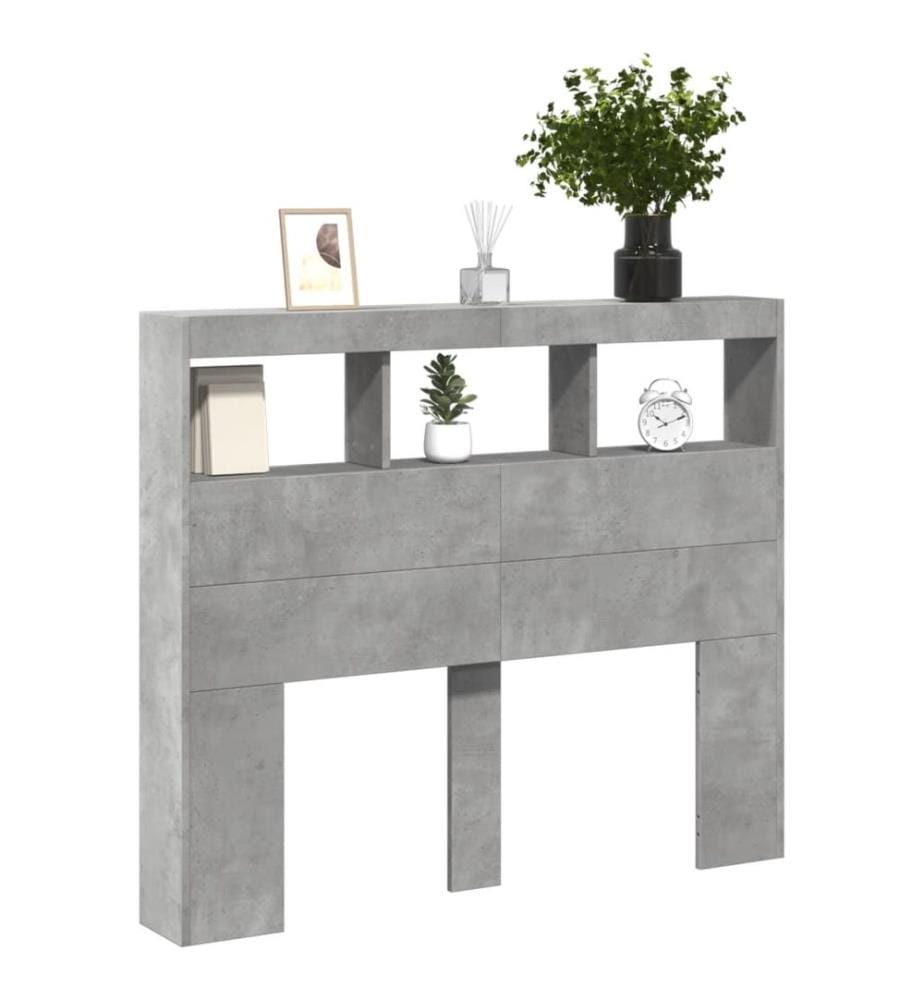 Armoire tête de lit avec LED gris béton 120x17x102 cm