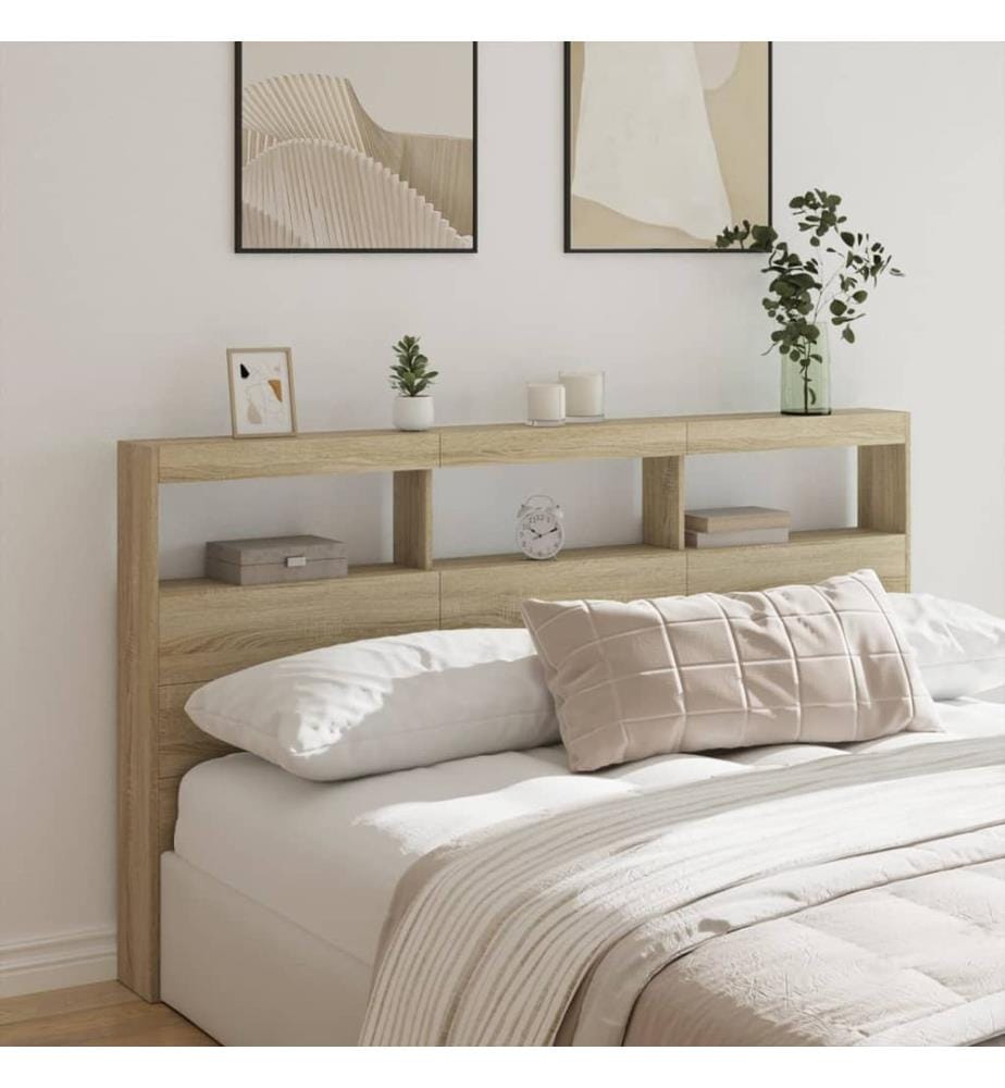 LED-Kopfteil mit Ablagen Sonoma-Eiche 180x17x102 cm