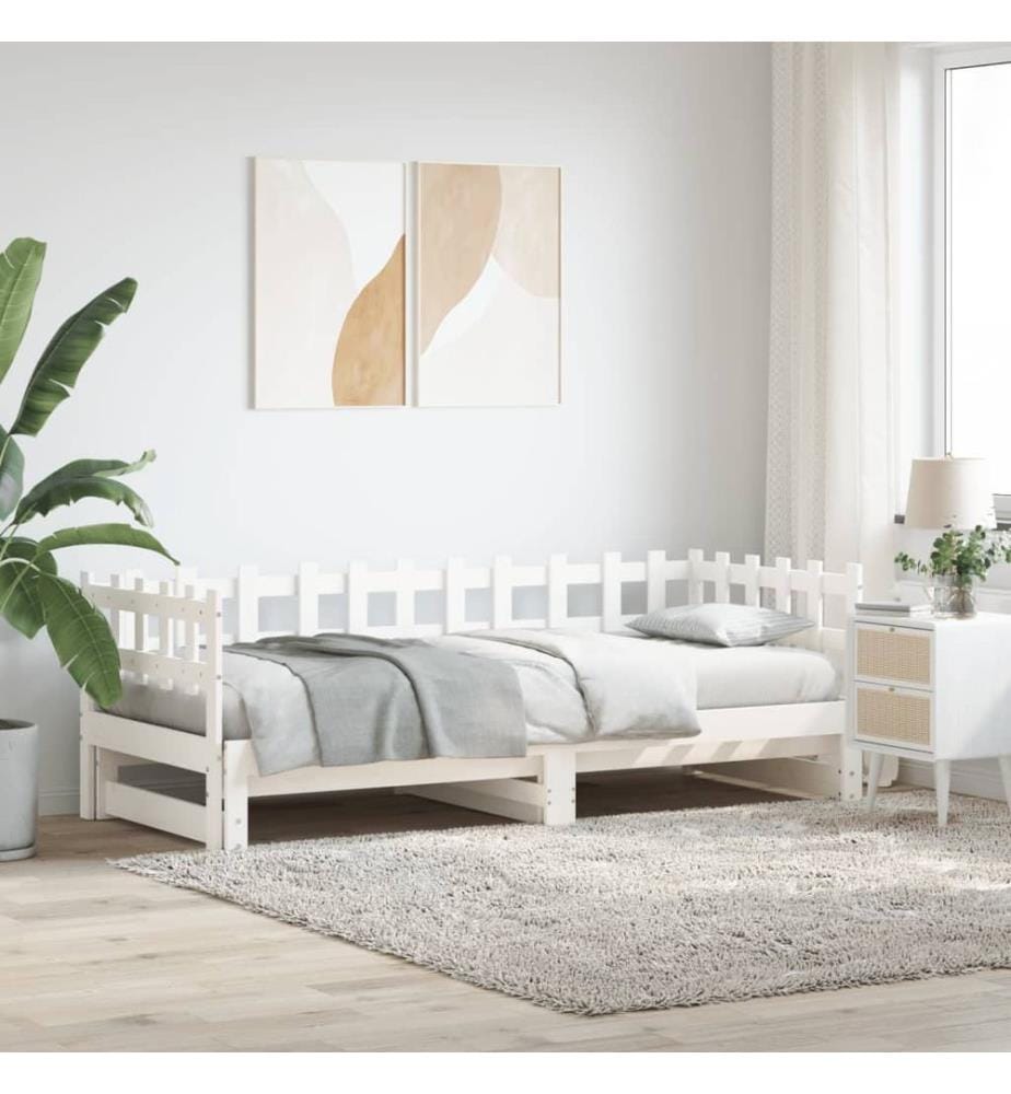 Lit coulissant sans matelas blanc 2x(80x200) cm Bois massif