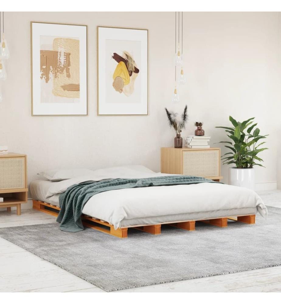 Palettenbett Wachsbraun 140x200 cm Massivholz Kiefer