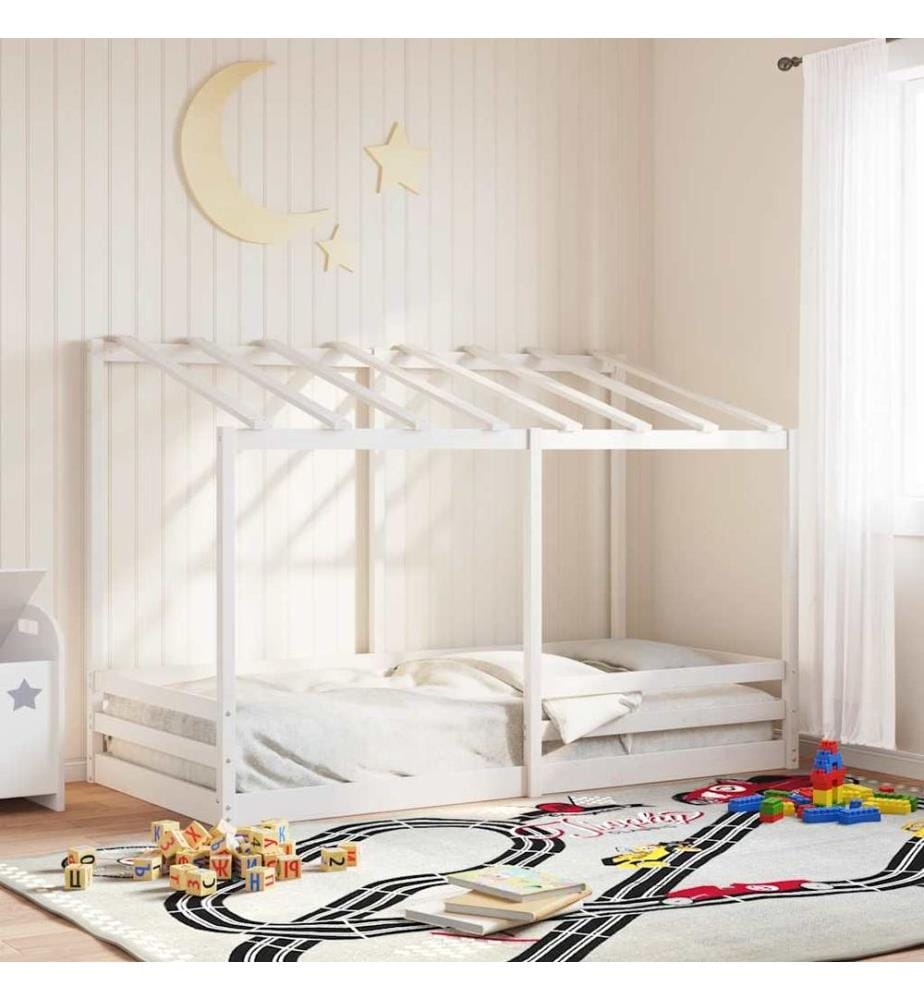 Kinderbett mit Dach Weiss 90x200 cm Massivholz Kiefer