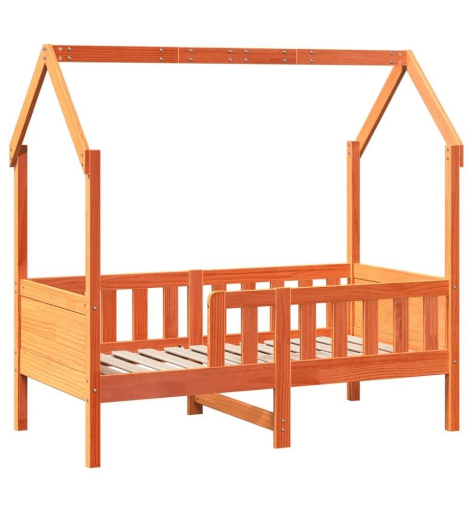 Kinderbett Hausbett Wachsbraun 80x160 cm Massivholz Kiefer