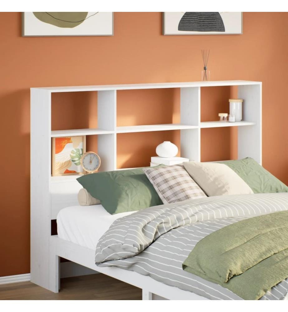 Tête de lit avec rangement blanc 140 cm bois massif de pin