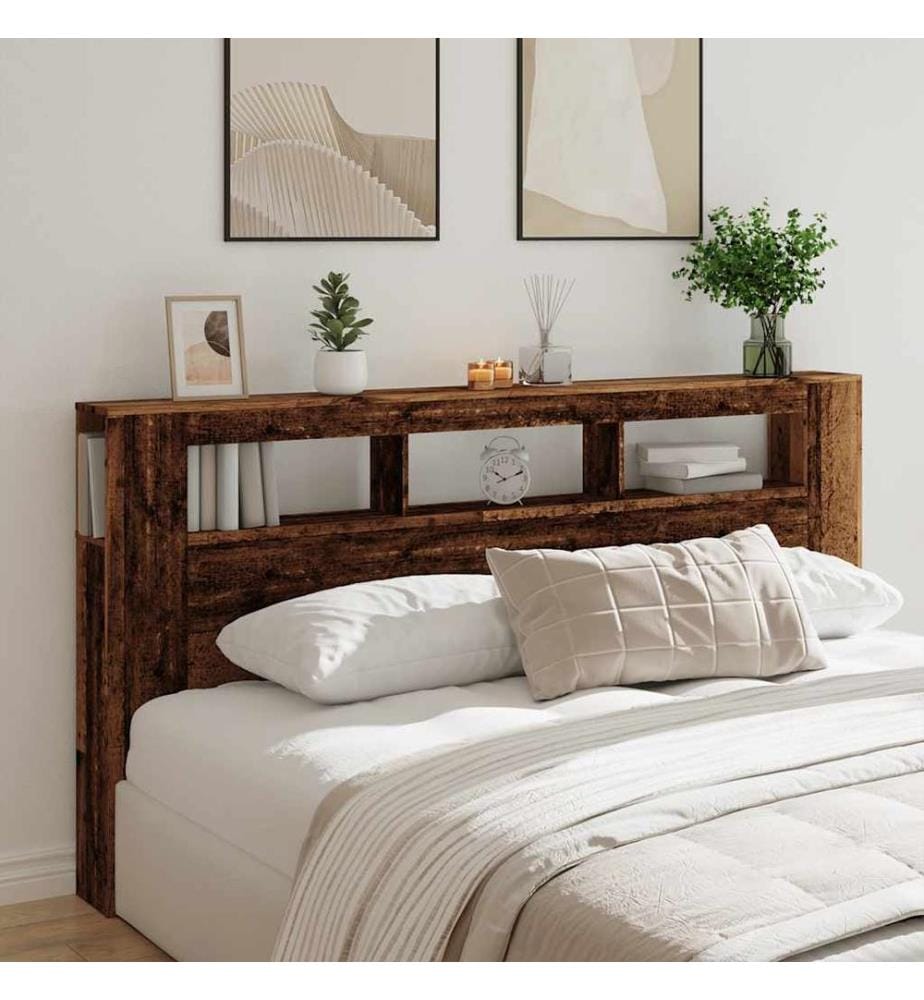 Tête de lit à LED vieux bois 200x18,5x103,5cm bois d'ingénierie