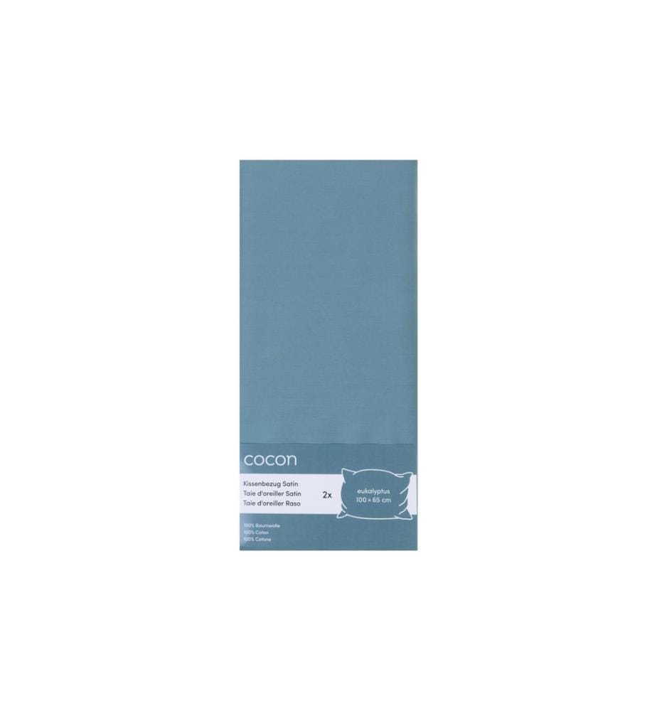 COCON Taie d'oreiller Satin 65 x 100 cm, Eucalyptus vert, 2 pièces