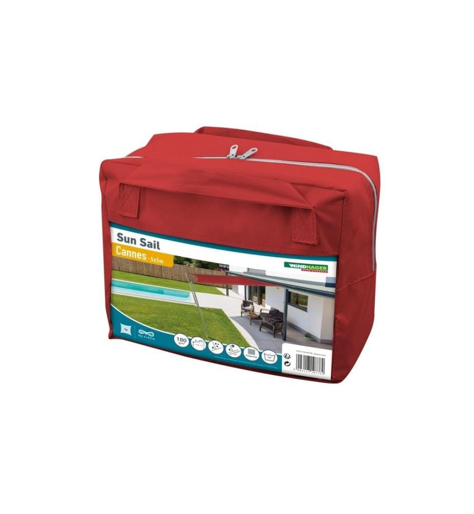 WINDHAGER - Sonnensegel Cannes, 5 x 5 m, Eckig, Rot