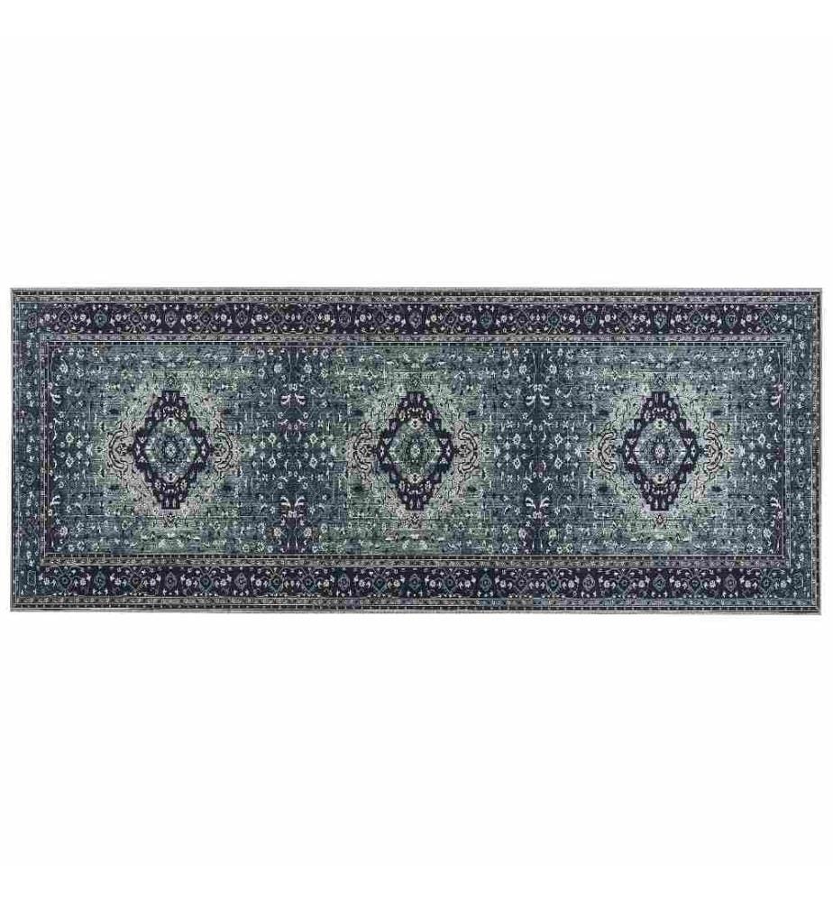 Tapis de Couloir en Polyester Gris Motif Oriental 80 x 200 cm Tapis Entrée Long avec Envers Antidérapant