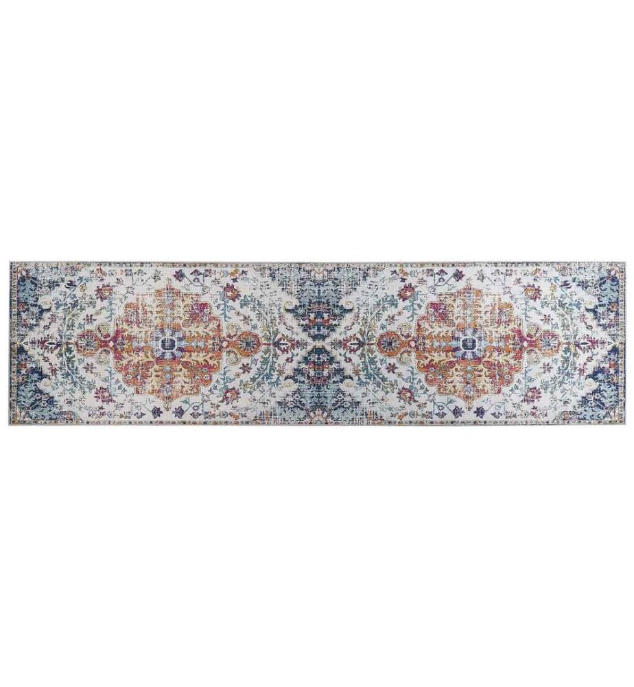 Teppich Mehrfarbig Polyester 80 x 300 cm Kurzflor mit geometrischem Muster Maschinengewebt Rechteckig Wohnzimmer Flur Vintage-Stil