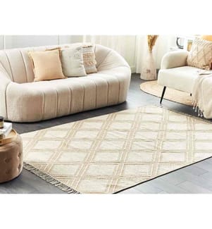 Teppich KACEM Beige 140 x 200 cm Baumwolle