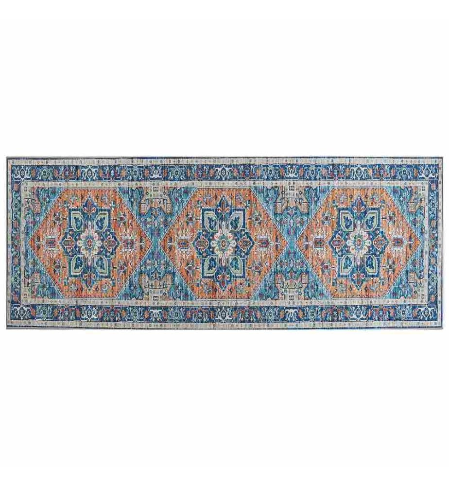 Tapis Bleu et Orange en Polyester 80 x 200 cm Rectangulaire Dessous Anti-Dérapant Convient au Chauffage par le Sol Style Moderne