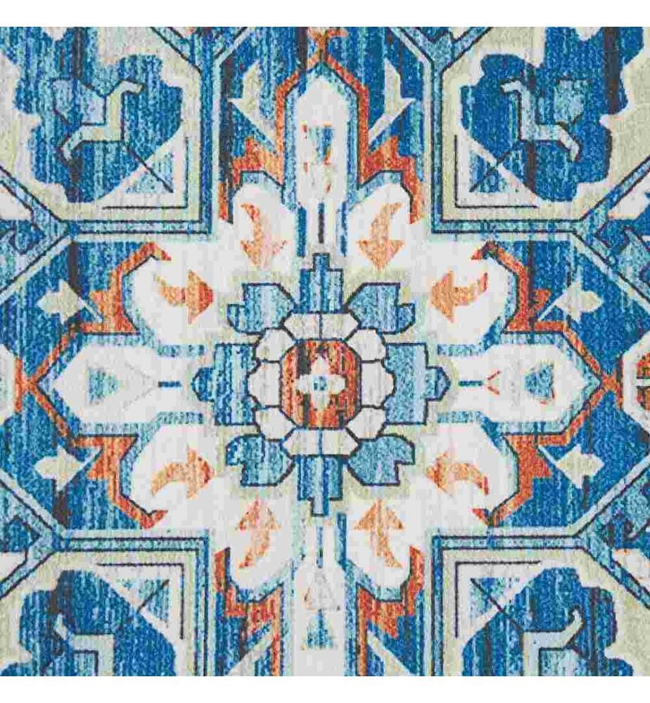Tapis Bleu et Orange en Polyester 80 x 200 cm Rectangulaire Dessous Anti-Dérapant Convient au Chauffage par le Sol Style Moderne