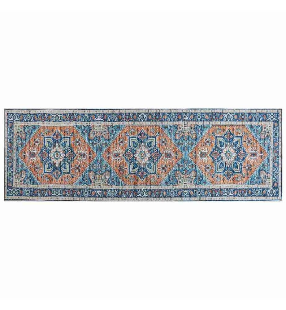 Tapis Bleu et Orange en Polyester 80 x 240 cm Rectangulaire Dessous Anti-Dérapant Convient au Chauffage par le Sol Style Moderne