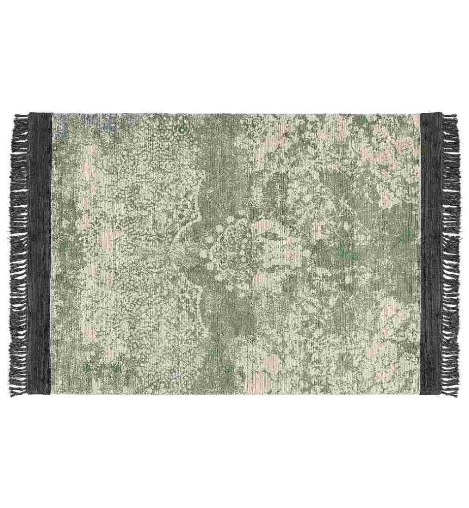 Teppich Grün u. Beige Viskose 160 x 230 cm Rechteckig Kurzflor mit Fransen Orientalisches Muster Rechteckig Wohnzimmer Schlafzimmer Flur