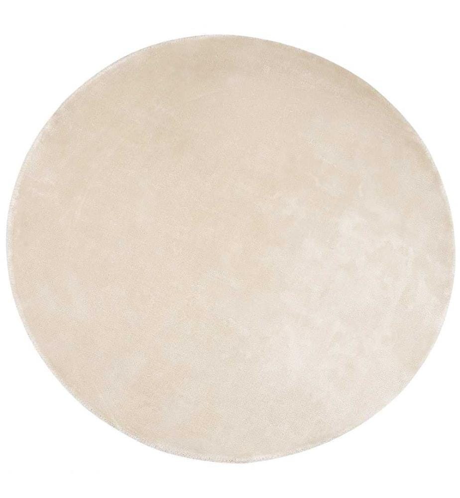 Teppich Hellbeige Viskose 140 cm Kurzflor Rund mit Baumwoll-Unterseite Modern Industrial Einfarbig Handgewebt Wohnzimmer Schlafzimmer