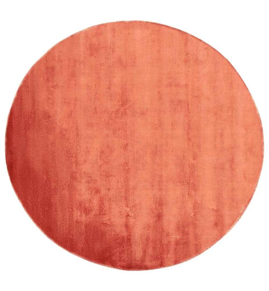 Teppich Orange Viskose 140 cm Kurzflor Rund mit Baumwoll-Unterseite Modern Industrial Einfarbig Handgewebt Wohnzimmer Schlafzimmer