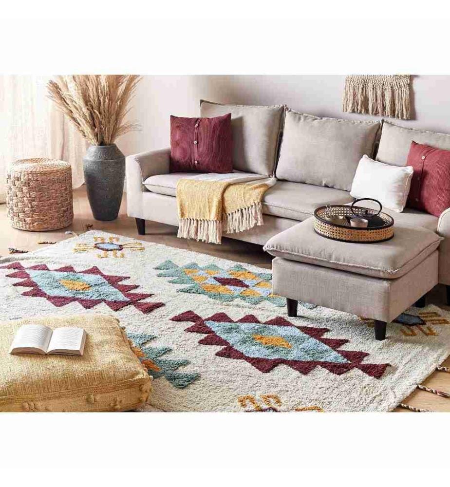 Teppich DUZCE Beige 140 x 200 cm Baumwolle