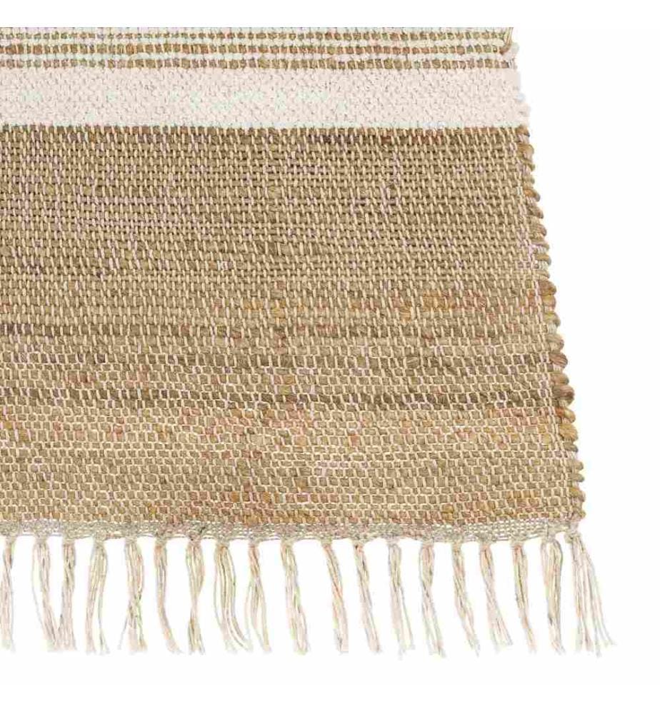 Tapis Beige et Blanc en Jute 160 x 230 cm à Poil Ras Motif à Rayures Boho Moderne Rectangulaire pour Salon Chambre Hall d'Entrée