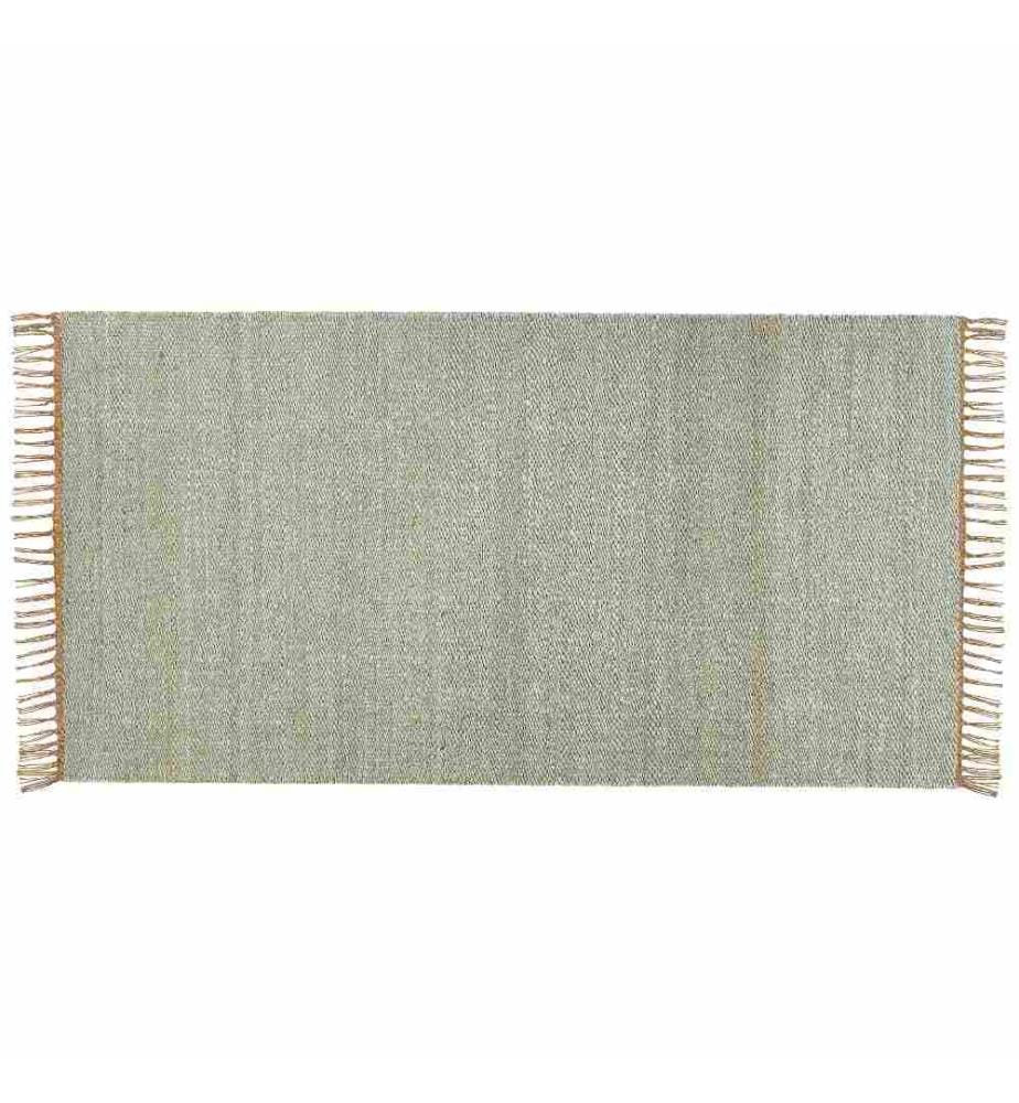 Teppich Grün Jute 80 x 150 cm Rechteckig Läufer mit Fransen Natürlich Handgewebt Farbverlauf Boho Fussbodenheizug Geeignet Wohnzimmer Flur