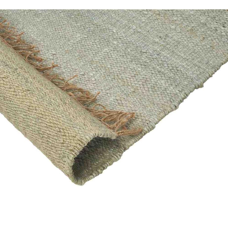 Teppich Grün Jute 80 x 150 cm Rechteckig Läufer mit Fransen Natürlich Handgewebt Farbverlauf Boho Fussbodenheizug Geeignet Wohnzimmer Flur