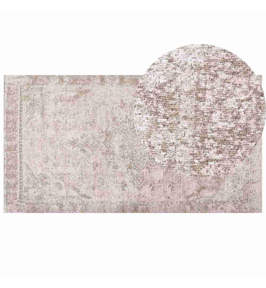 Tapis Rose en Coton 80 x 150 cm à Effet Vieilli Style Oriental pour Chambre Vintage Accessoire d'Intérieur