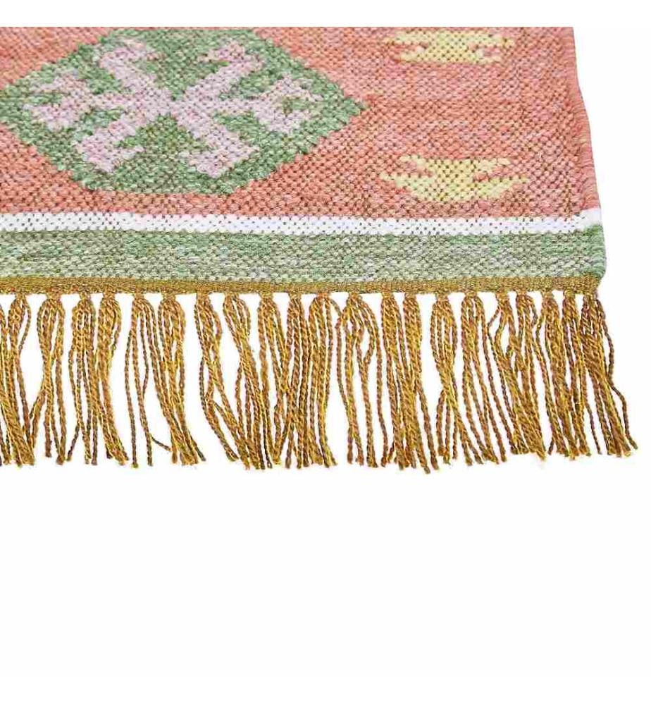Teppich Mehrfarbig Kunststoff 160x230 cm Rechteckig mit Fransen Kurzflor Indischer Stil Orientalisches Muster für Wohnzimmer Schlafzimmer Flur