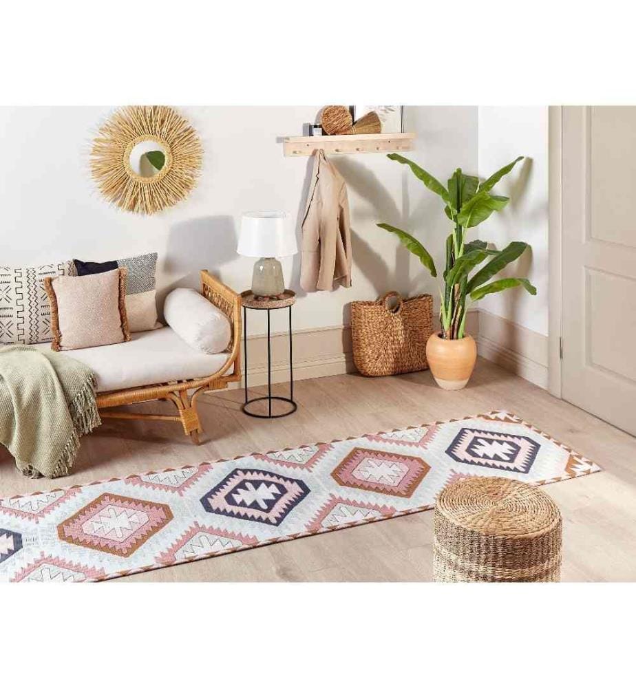 Teppich Läufer mehrfarbig Baumwolle 80 x 300 cm Flur Küche Läufer Geometrisches Muster langer Teppich