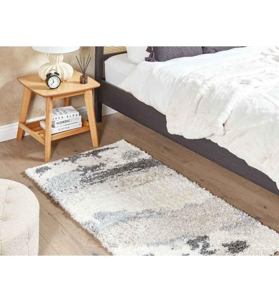 Teppich Weiss / Grau 80 x 150 cm Rechteckig Langflor Hochflor Shaggy Abstraktes Muster Abstrakter Teppich für Wohnzimmer Schlafzimmer Flur