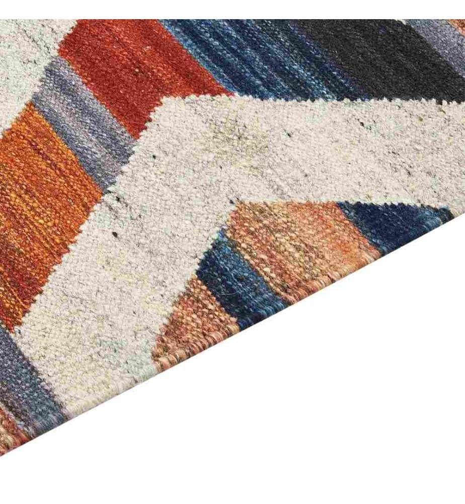 Kelim-Teppich Mehrfarbig Wolle und Baumwolle 80 x 300 cm Läufer mit Quasten Geometrischem Muster Handgewebt Boho Fussbodenheizung Geeignet